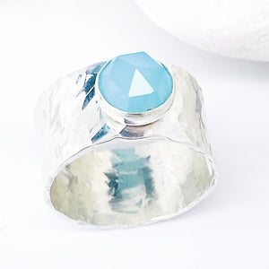 Wide Band Ring With Stone | Sterling Silver Chalcedony Ring