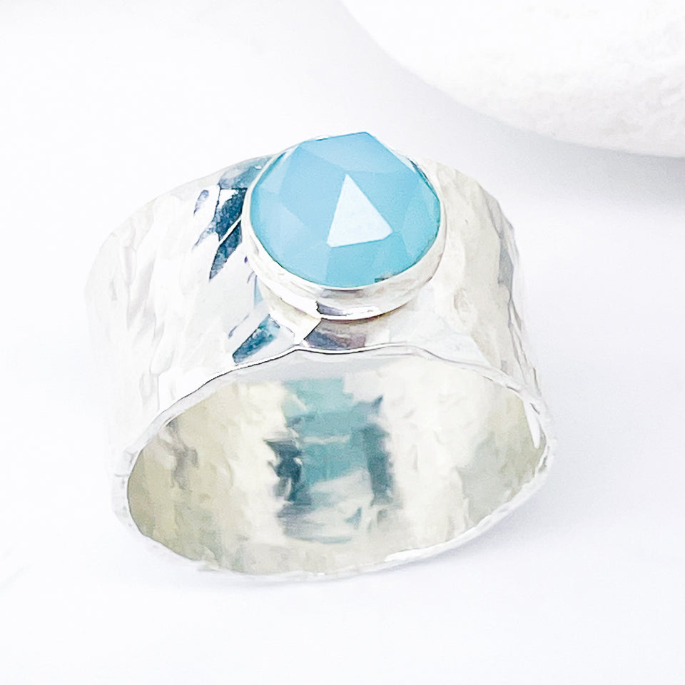 Wide Band Ring With Stone | Sterling Silver Chalcedony Ring