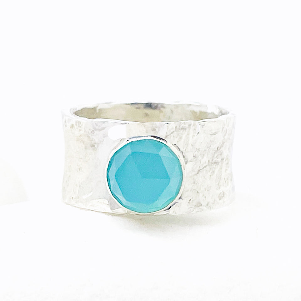 Wide Band Ring With Stone | Sterling Silver Chalcedony Ring