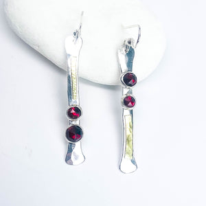 Sterling Silver Totem Earrings - Multi-Stone Wabi Sabi Garnet, Gold