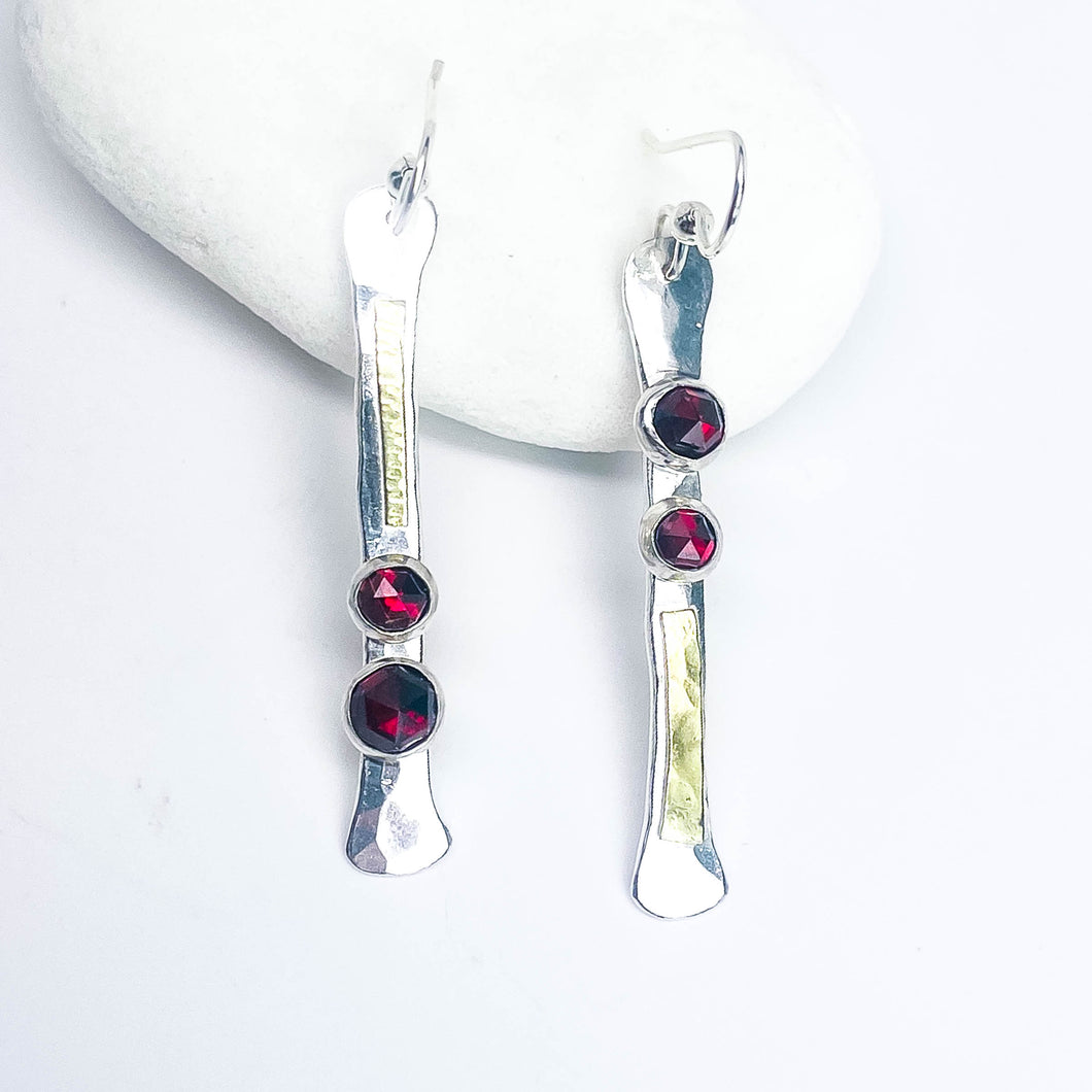 Sterling Silver Totem Earrings - Multi-Stone Wabi Sabi Garnet, Gold