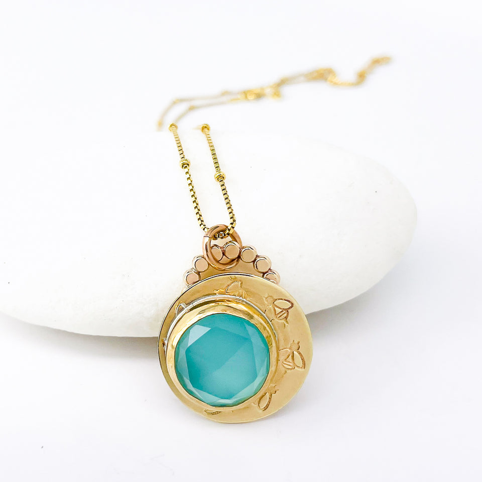 Bronze Bee Pendant with Chalcedony – Messenger of Light