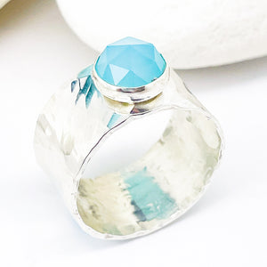 Wide Band Ring With Stone | Sterling Silver Chalcedony Ring