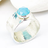Wide Band Ring With Stone | Sterling Silver Chalcedony Ring