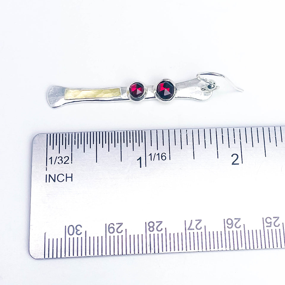 Sterling Silver Totem Earrings - Multi-Stone Wabi Sabi Garnet, Gold