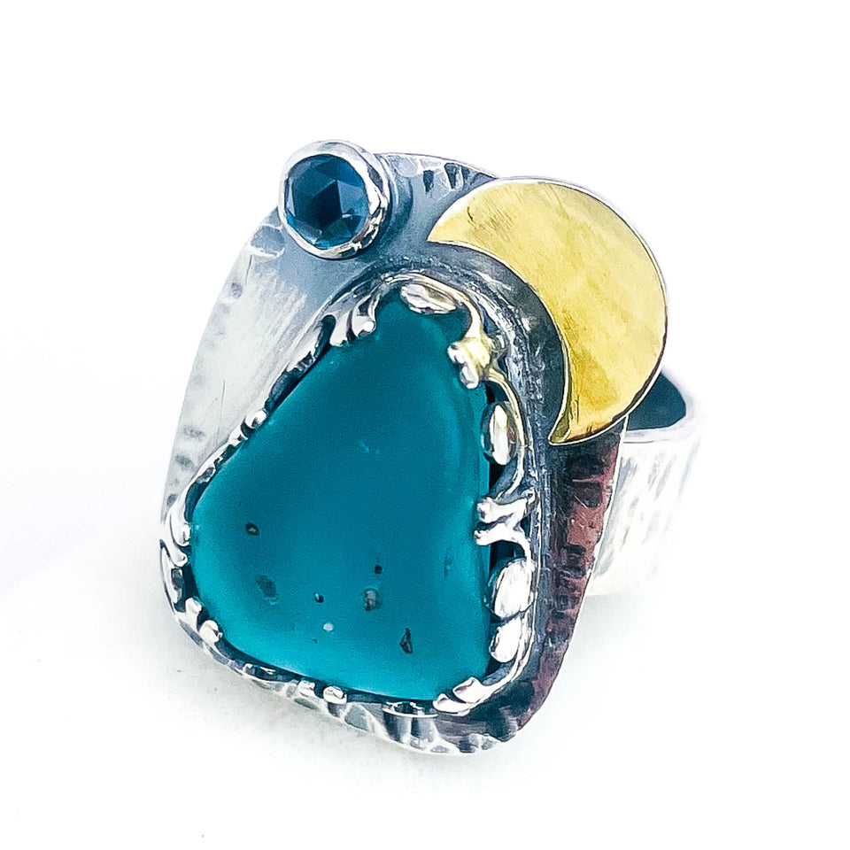 Sterling Hawaiian Seaglass Ring Size 7 1/4 - Ocean’s Whisper Talisman