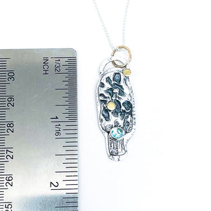 Sterling Silver Morel Mushroom Pendant Necklace - Apatite, Gold