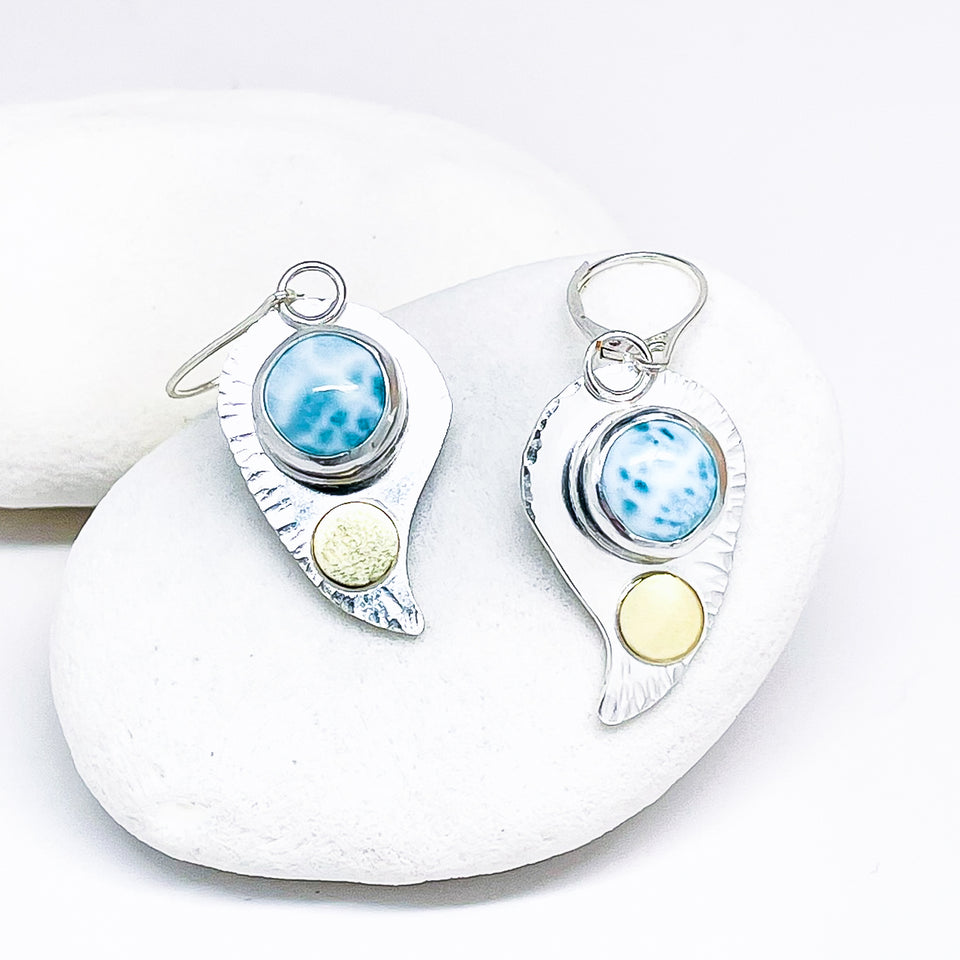 Larimar Water Drop Earrings - Sterling Silver & 18kt Earrings