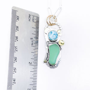Sterling Silver Maui Sea Glass Totem Pendant - Larimar and Gold