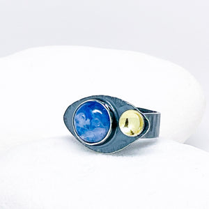 Stelring Silver Gunmetal Moonstone Moon Face Ring w/Gold Size 6.5