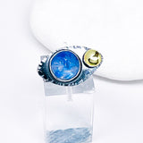 Stelring Silver Gunmetal Moonstone Moon Face Ring w/Gold Size 6.5