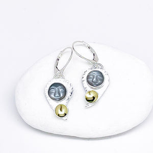 Sterling Silver Water Drop Earrings - Moon Faces and Gold
