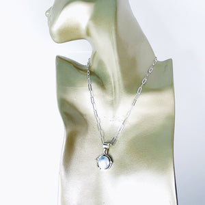 Sterling Silver Pearl Pendant Necklace - Stillness Talisman - DawnsArtisanJewelry.com
