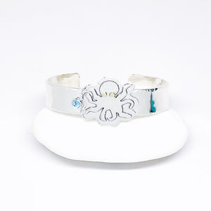 Sterling Silver Octopus Cuff with Blue Topaz and Gold