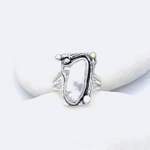 Sterling Silver Biwa Pearl Ring Size 6