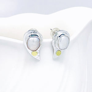 Sterling Silver Water Drop Earrings - Pearl & 18kt with Posts