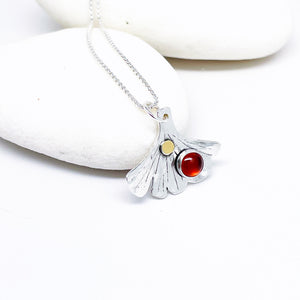 Sterling Silver Ginkgo Necklace with Stones