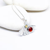 Sterling Silver Ginkgo Necklace with Stones