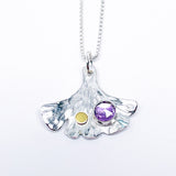 Sterling Silver Ginkgo Necklace with Stones