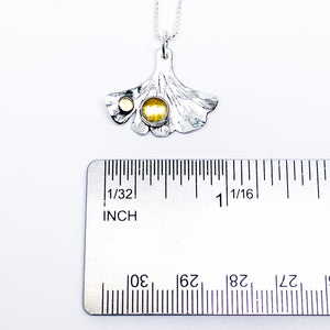 Sterling Silver Ginkgo Necklace with Stones