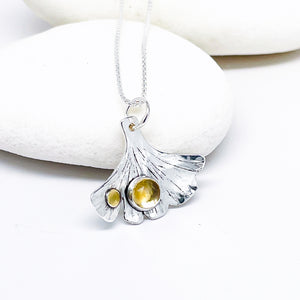 Sterling Silver Ginkgo Necklace with Stones