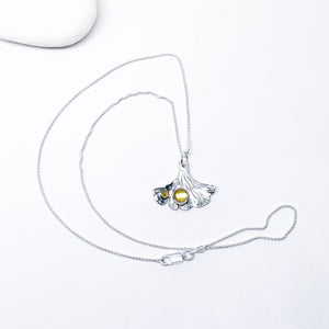 Sterling Silver Ginkgo Necklace with Stones