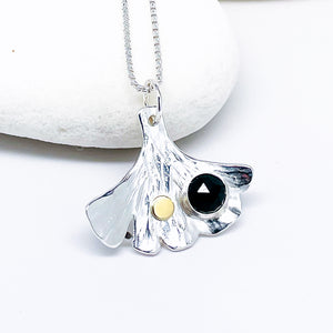 Sterling Silver Ginkgo Necklace with Stones