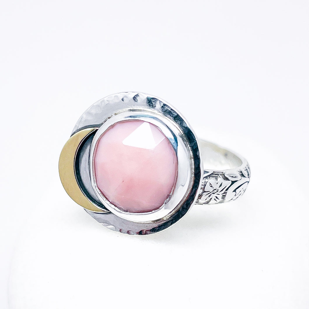 Sterling Silver Pink Peruvian Ring - Divine Feminine Celestial Ring Size 8 3/4