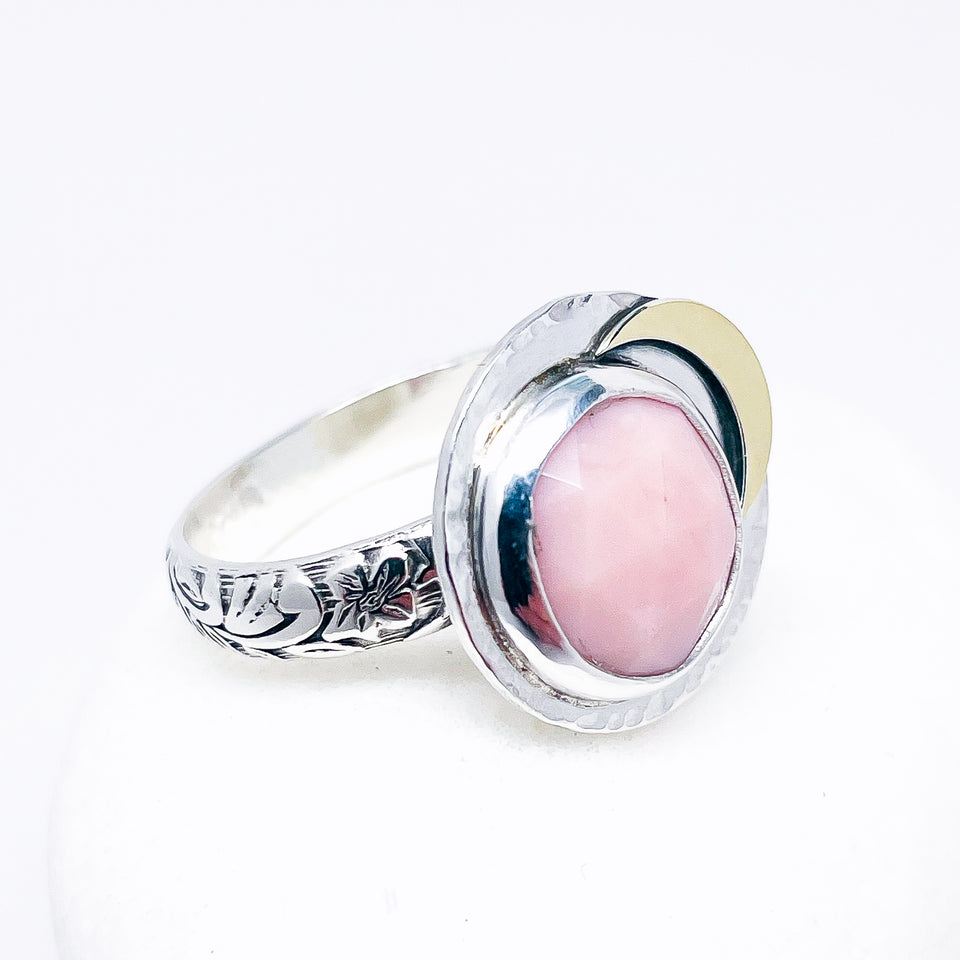 Sterling Silver Pink Peruvian Ring - Divine Feminine Celestial Ring Size 8 3/4