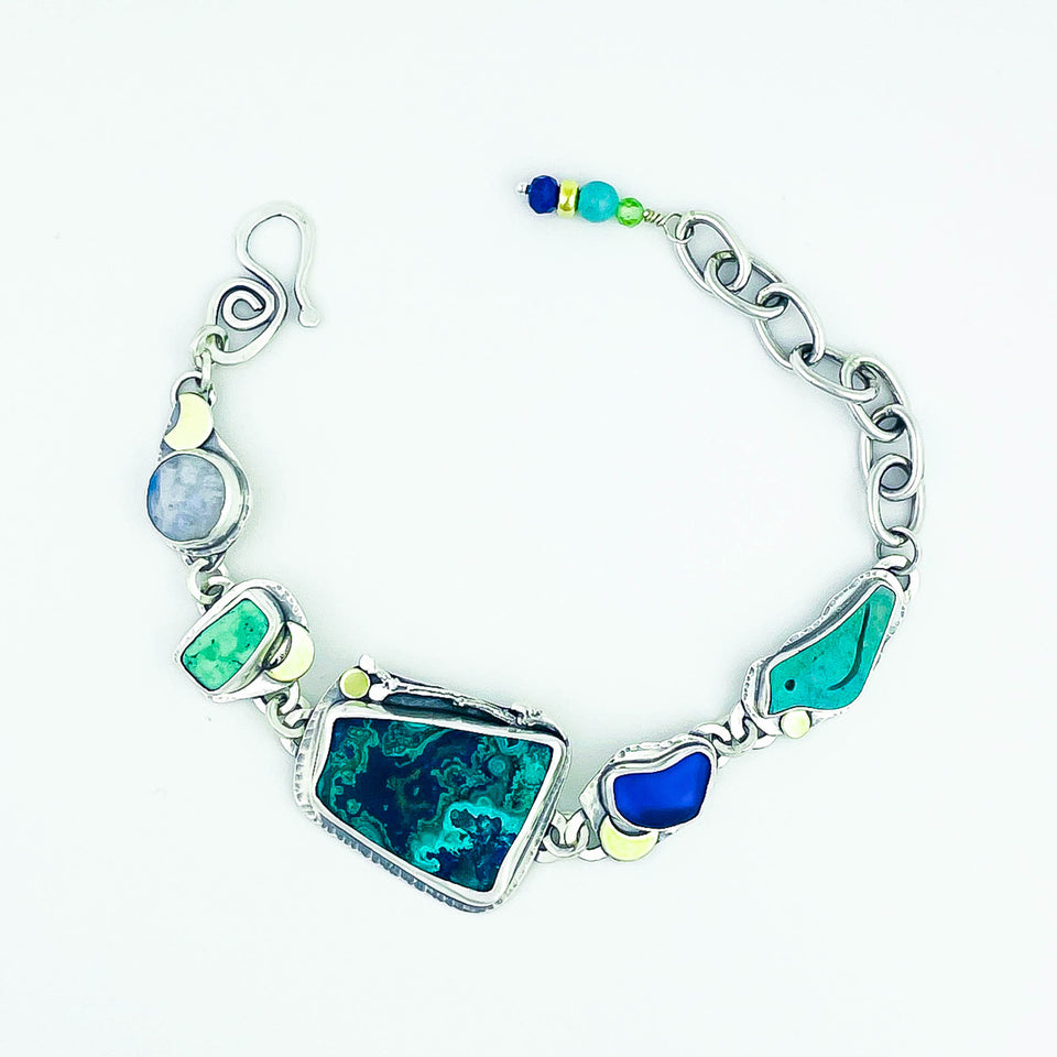 Sterling Silver Link Bracelet Stones | Earth Totem Talisman Bracelet - DawnsArtisanJewelry.com