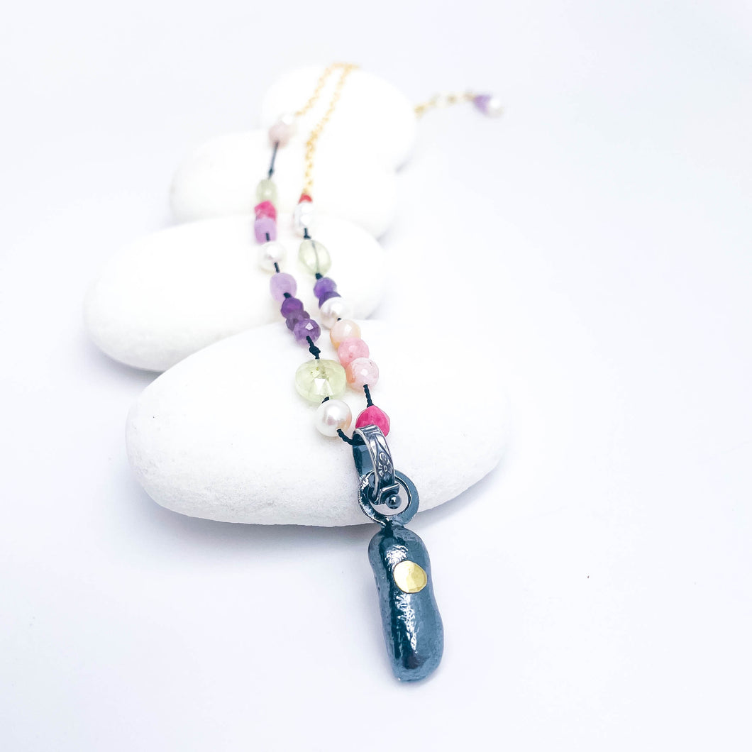 Recycled Sterling Pendant Beaded Necklace - Earth's Song Talisman