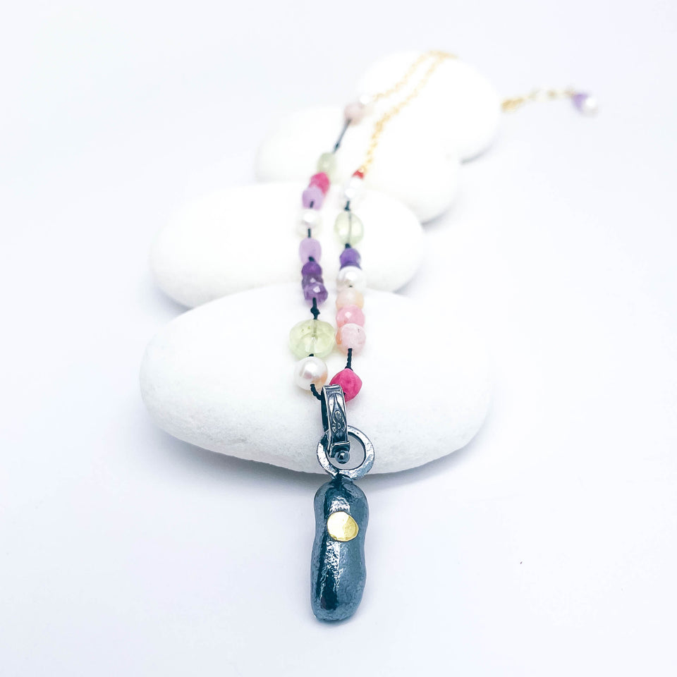 Recycled Sterling Pendant Beaded Necklace - Earth's Song Talisman