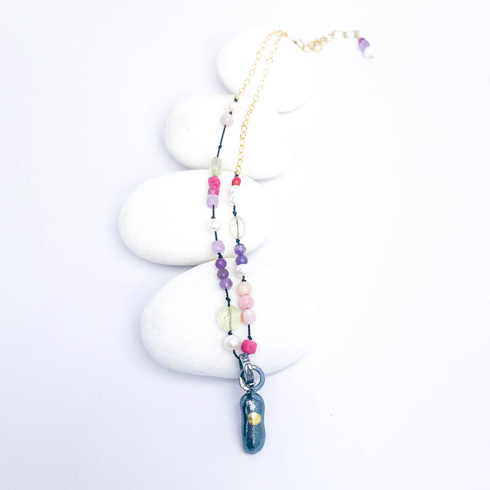 Recycled Sterling Pendant Beaded Necklace - Earth's Song Talisman