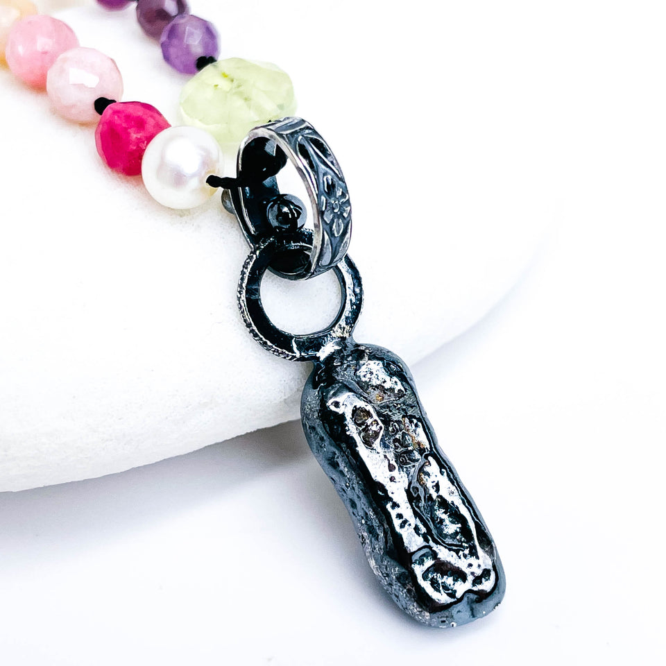 Recycled Sterling Pendant Beaded Necklace - Earth's Song Talisman