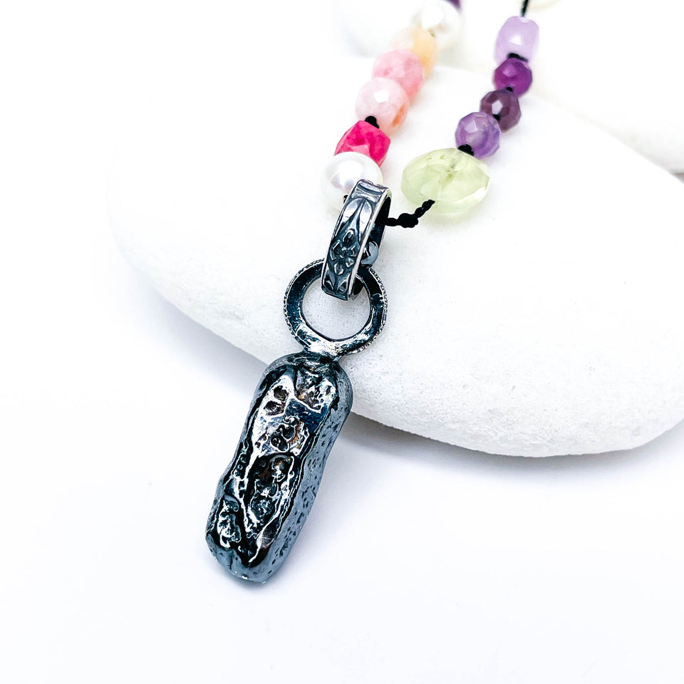 Recycled Sterling Pendant Beaded Necklace - Earth's Song Talisman