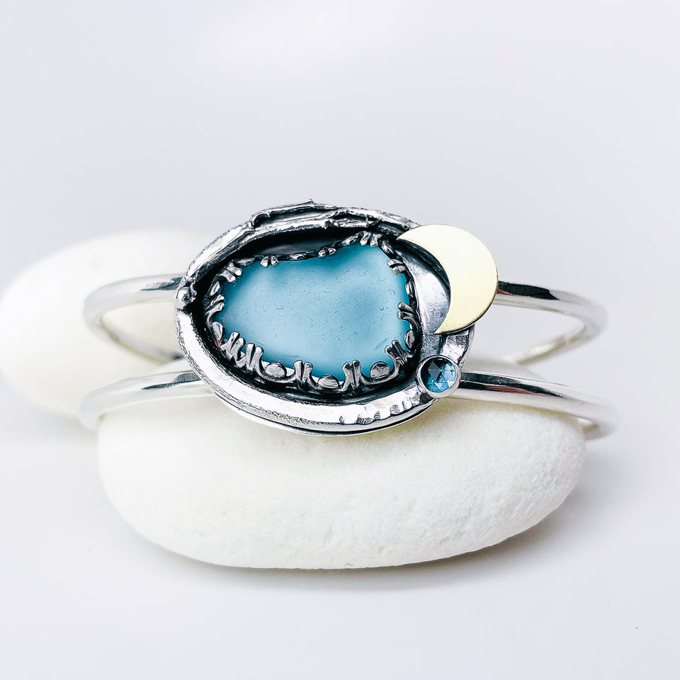 Sterling Silver Sea Glass Cuff - Grace Talisman