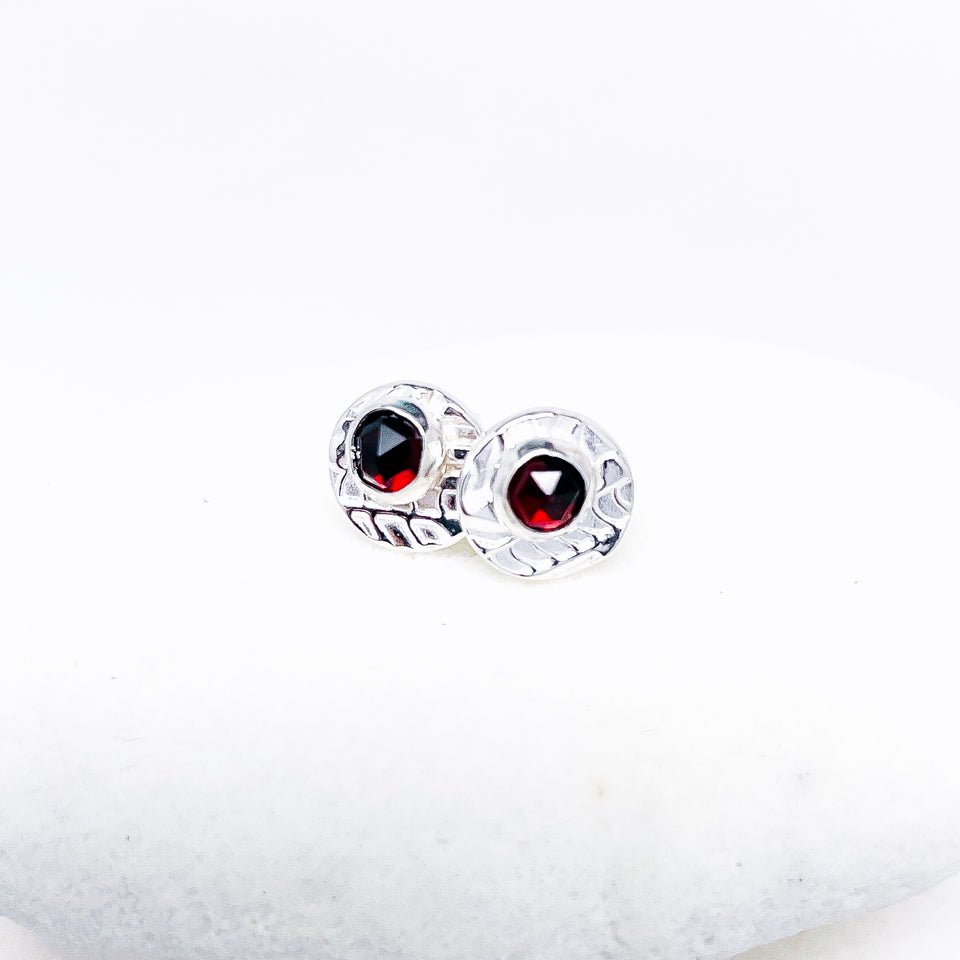 Small Garnet Post Earrings - DawnsArtisanJewelry.com