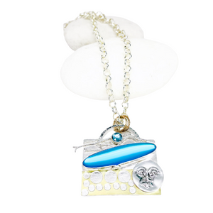 Sterling Silver Opalite Statement Necklace - Gold and Silver Moonface Pendant