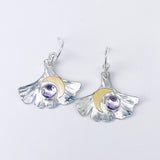 Sterling Silver Amethyst Ginkgo Earrings with Gold