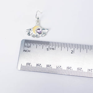 Sterling Silver Amethyst Ginkgo Earrings with Gold