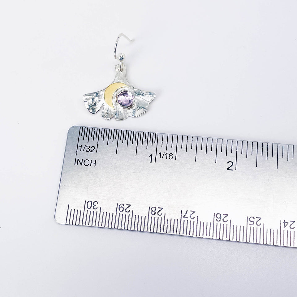 Sterling Silver Amethyst Ginkgo Earrings with Gold