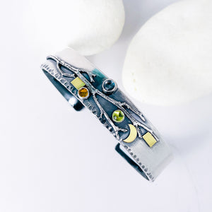Sterling Silver Multi Stone Nature Cuff - Stillness Talisman
