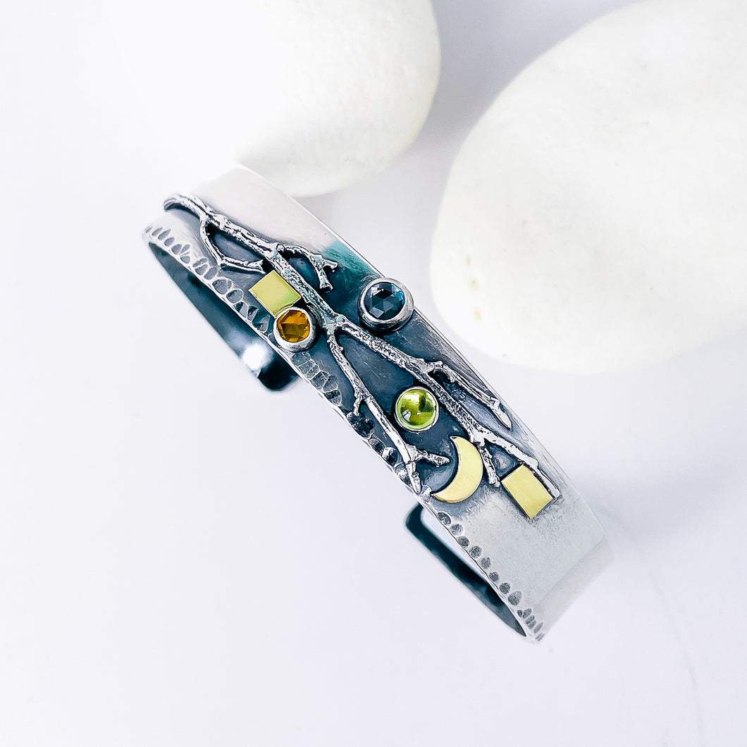 Sterling Silver Multi Stone Nature Cuff - Stillness Talisman