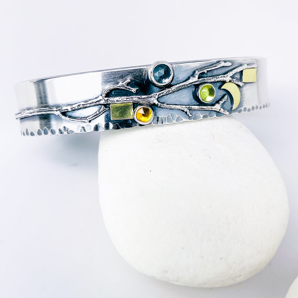 Sterling Silver Multi Stone Nature Cuff - Stillness Talisman