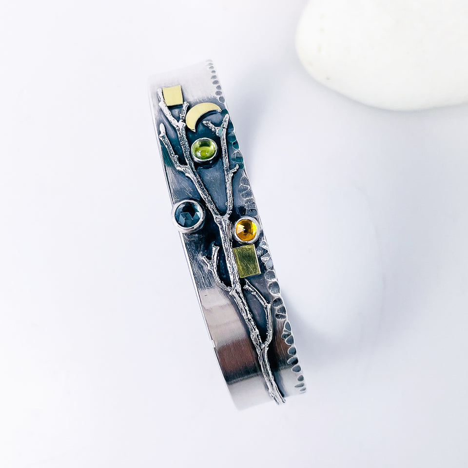 Sterling Silver Multi Stone Nature Cuff - Stillness Talisman