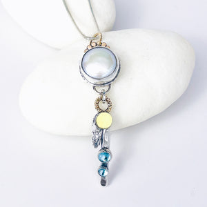 Freshwater Pearl and Blue Topaz Necklace - Inner Wisdom Talisman