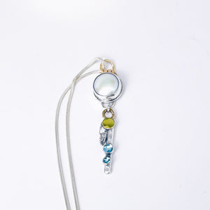 Freshwater Pearl and Blue Topaz Necklace - Inner Wisdom Talisman