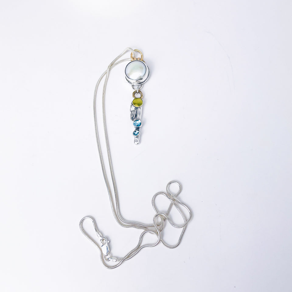 Freshwater Pearl and Blue Topaz Necklace - Inner Wisdom Talisman