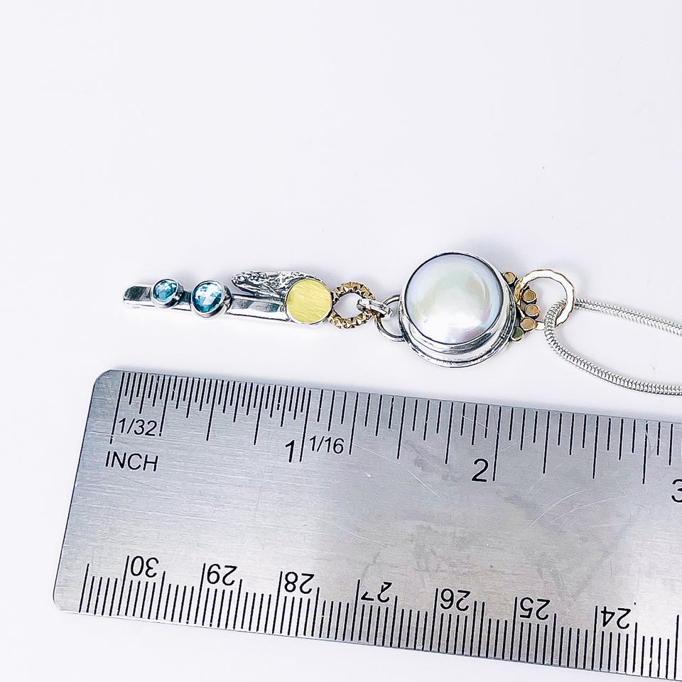 Freshwater Pearl and Blue Topaz Necklace - Inner Wisdom Talisman