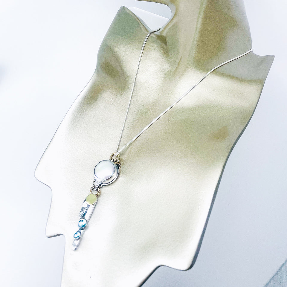Freshwater Pearl and Blue Topaz Necklace - Inner Wisdom Talisman
